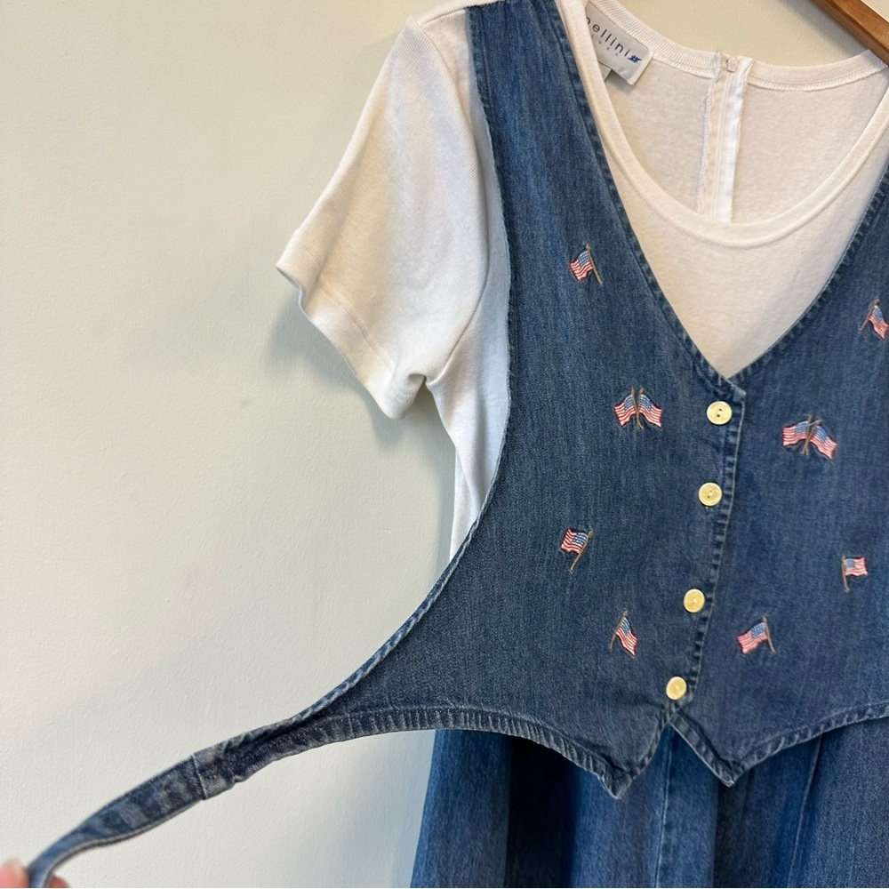 Quirky Vintage Denim Romper with White Top and Tie Back Vest - Picture 4 of 11